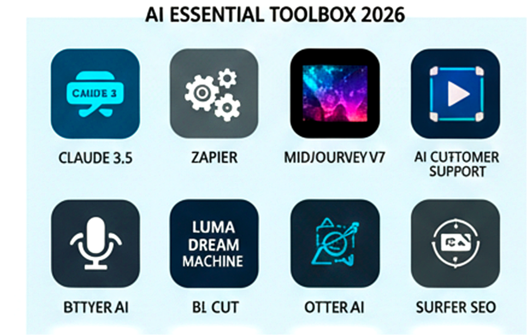 top rated AI tools top rated AI tools including Claude 3.5, Midjourney V7, Zapier automation, and Surfer SEO for content optimization