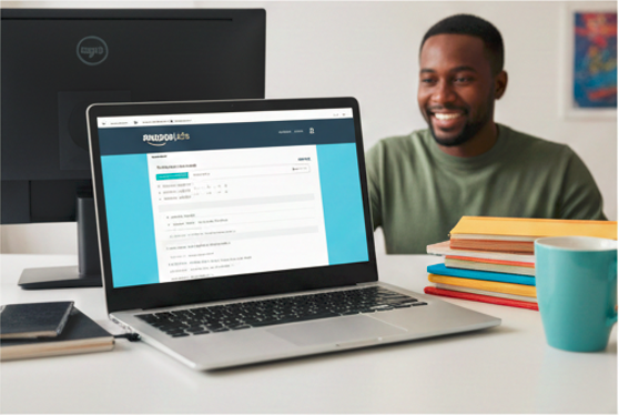 Young male student applying for Amazon data entry remote jobs