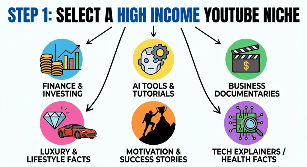 image showing how to select a high income you tube niche