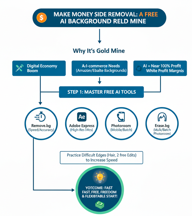 Flowchart explaining the digital economy boom and best free AI background remover tools