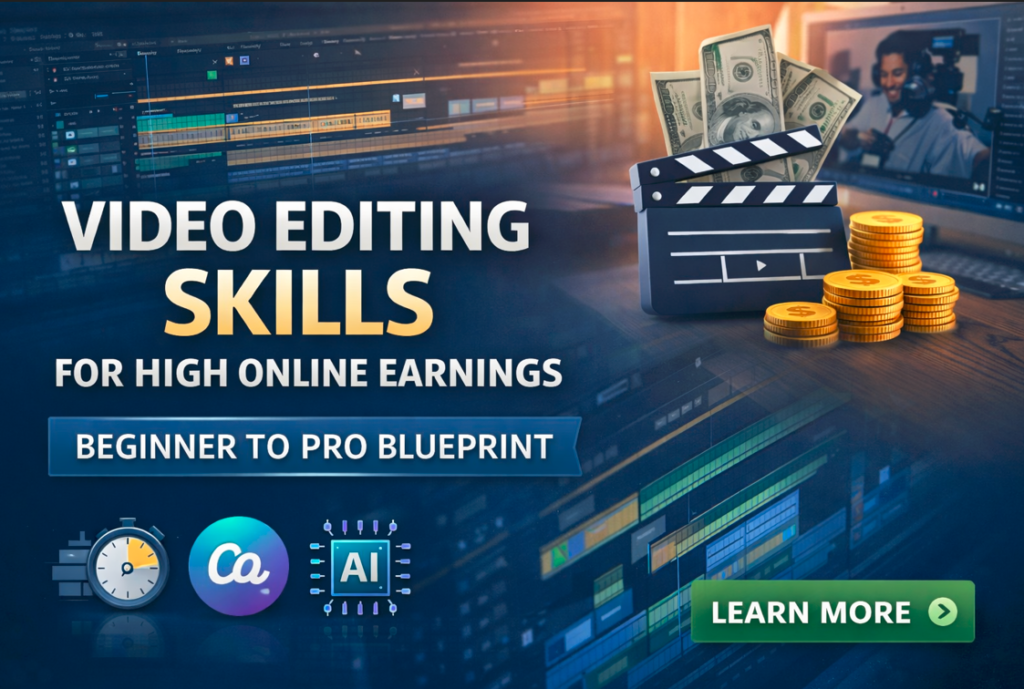 How to make money with video editing skills step-by-step beginner to pro roadmap with editing timeline and income visuals